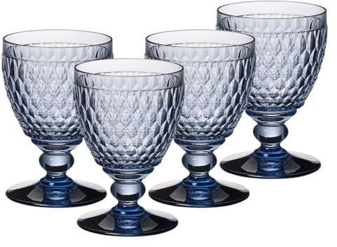 Villeroy & Boch Boston Coloured - Set di 4 bicchieri da acqua, 400 ml, colorati con motivo sfaccettato, in cristallo per bibite analcoliche, lavabili in lavastoviglie, colore: Blu