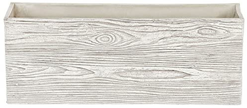 Bac à Fleurs Rectangulaire Blanc Effet Bois, 42 x 13 x 15 cm, en Fibre d'Argile pour Intérieur et Extérieur Beliani