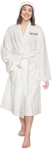 aztex Personalised 100% Cotton Shawl Collar Towelling Robe, Personalise with your Name or Initials