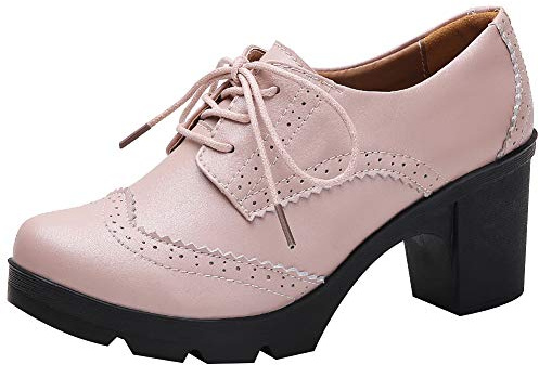 Jamron Femmes Talon Bloc Brogues à Lacets Chaussures de Derby Escarpin Chaussures Habillées