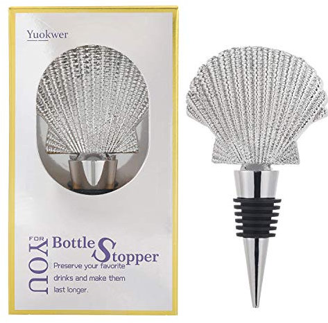 Yuokwer Reusable Wine Beverage Bottle Stoppers ,Wine Accessories and Gifts,Wine and Beverage Bottle Stoppers Party Favor Gift for Party,Wedding, Birthday (Silver Shell, 1)