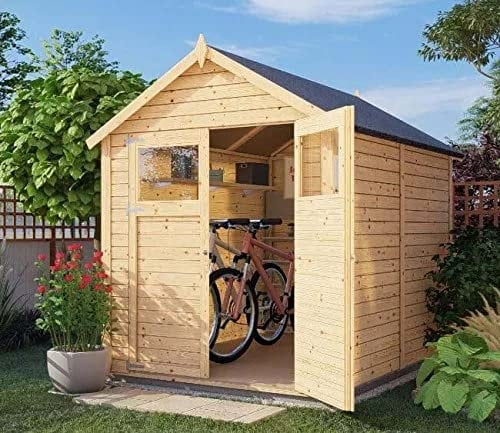 Alpholz Gerätehaus Alisha aus Fichten-Holz, Gartenhaus mit 14mm Wandstärke, Holzhaus inklusive Montagematerial, Geräteschuppen Größe: 202 x 252 cm, Satteldach