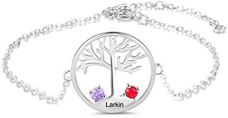Bracelet Arbre de Vie Personnalisé avec Nom Gravure Bracelets en Argent Femmes Mère Fille Bracelet Cadeau pour Noël Fête des Mères Anniversaire