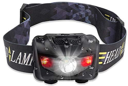 Boolavard Mini Lampe Frontale 4 Modes d'éclairage étanche R3 + 2 LED Phare Super Lumineux Lampe Torche Lanterne avec Bandeau Utiliser 3 Piles AAA