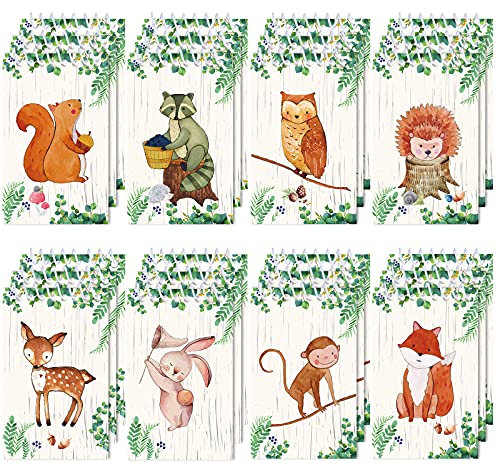 24 Stücke Waldtiere Mini Notizblöcke Tier Wald Party Waschbär Eichhörnchen Eule Hirsch Mini Spiralblock für Waldtiere Thema Geburtstag Party Klassenzimmer Zubehör