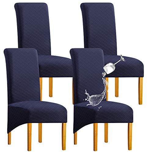SHENGYIJING 1/2/4/6 PCS Diamond Lattice FStretch wasserdichte XL Stuhlhussen für Esszimmer, Spandex Large Dining Chair Husses High Back Jacquard Dining Chair Covers(Dunkelblau,Set of 4)
