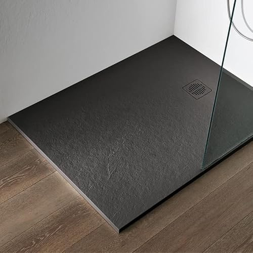 Domoo 200 Duschwanne aus Schiefer, zuschneidbar, 100 x 80 cm, Anthrazit, Harz