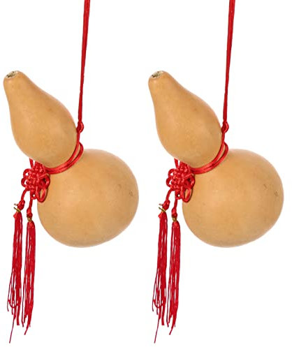 Warmhm 2pcs Gourd Shaped Pendant Natural Feng Shui Gourd Wu Lou Decor Bag Pendant Car Hanging Pendant Decorative Pendant Car Hanging Pendant DIY Car Accessory (14X7.5X7.5cm)