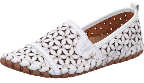 Gemini Damen Slipper Leder Mokassin floral Blumen Cutouts 031174-02, Größe:40 EU, Farbe:Weiß