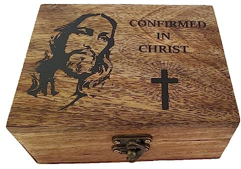 Schmuckkästchen mit Aufschrift Confirmed in Christ | Jesus-Geschenkbox | Gebetsbox | Erstkommunion Box | Rosenkranz-Box