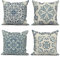 ASDCXZ Kissenbezug Boho 50x50 cm 4er Set, Retro Datura Blume Muster Beige Blau Sofa Dekokissen Kissenbezüge Kissenhülle Waschbar Polyester Flachs Textil Outdoor Polster Kopfkissenbezug Kissen Bezug