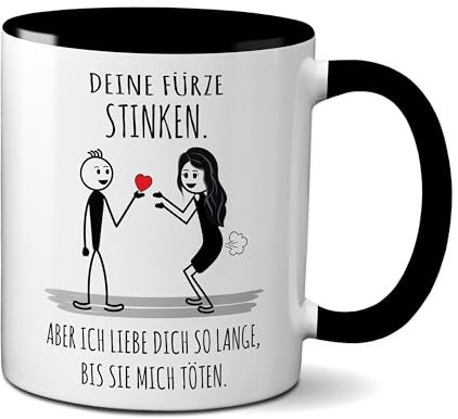 TassenKing Tasse Deine Fürze stinken ich liebe Dich trotzdem Liebestasse Geschenk für Frau oder Freundin Frauen lustig (schwarz)