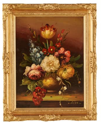 ITALUX MORE LIGHT Tableau floral peintre L.Cicas peinture à l'huile sur bois avec cadre Feuille d'or (50_x_40)