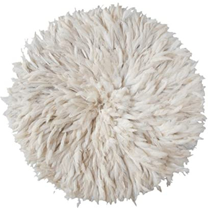 Karioska Juju Hut, Weiß, 80 cm, Wanddekoration, authentischer Juju-Hut, Bamileke Kamerun, Federn, Heimdekoration Kwanzaa