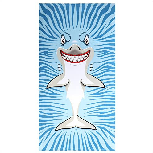 com-four® Badehandtuch mit Hai-Motiv - Cooles Strandlaken - Badedecke für Strand, Schwimmhalle und Badezimmer - weiches Handtuch 75 x 150 cm (Handtuch Hai)