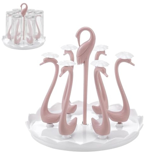 Drehbarer Schwanen-Becherhalter, Kaffeebaum-Becherhalter, Abtropfhalter, Tassentrockner Für Küchentheke, Trinkglas-Organizer, Glashalter Trinkglashalter Für Küche, Kaffeetassenhalter Für Theke(6-Rosa)