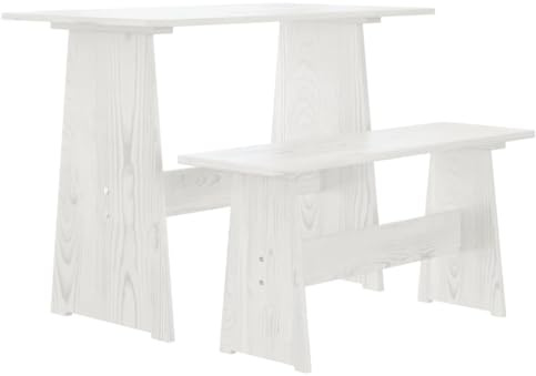 vidaXL Esstisch mit Bank Esszimmergruppe Sitzgruppe Küchensitzgruppe Tisch Esszimmerbank Esszimmergarnitur Tischset Weiß Massivholz Kiefer