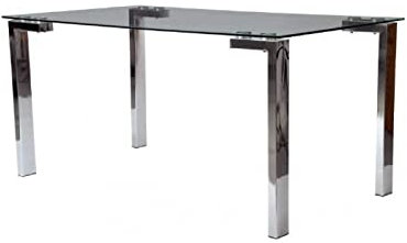 WORKOME. Mesa de diseño Comedor, Cocina, Oficina, Multiusos, Patas cromadas, Cristal Templado de 10 mm. de Espesor con Acabado Transparente, 140 x 80 cms
