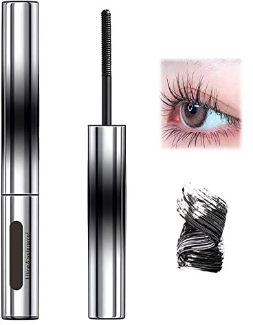 Metall-Mascara, Metall-Mascara-Zauberstab, borstenlose Mascara, Faser-Mascara, kombiniert Verdickung und langlebige Verlängerungen mit super dicker und langer Mascara ohne Verschmieren (schwarz)