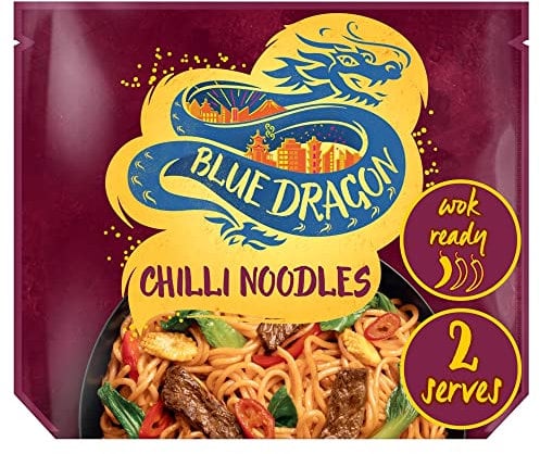 Blue Dragon Wok Ready Chilli Noodles | Mild Spice | Serves 2 | Perfect For Stir Fries & Other Noodle Based Dishes