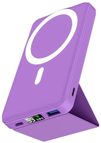 Podoru for Magsafe powerbank,Powerbank 10000mah Faltbarer Magnetische Power Bank PD 22.5W Schnellladen mit LED Display Kompatibel mit Mag-Safe für iPhone 16/15/14/13/12 Pro Max/Pro/Plus-Lila