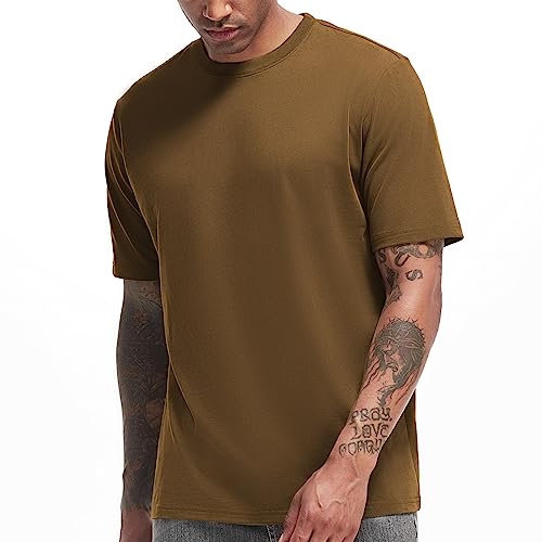 VEIISAR Men's Heavy Weight Crew Neck T-Shirt Mens Premium Cotton Tee - Pre Shrunk (T2 Brown XL)