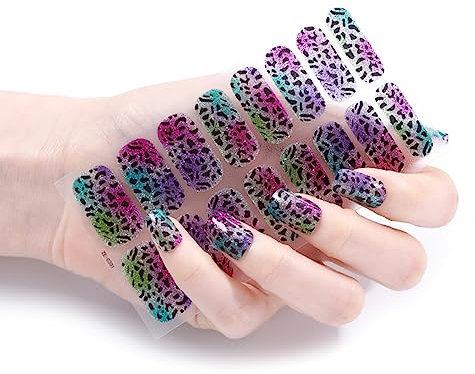 Cuawana 16 Strips Semi Cured Gel Nail Stickers UV Lamp Required Gel Nail Polish Wraps Gel Nail Art Stickers for Women Girls