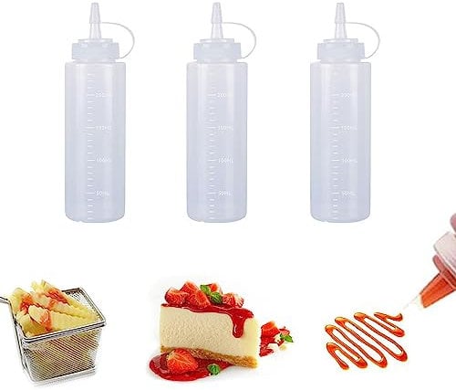 SKYPRO 3 Pack White Plastic Squeeze Bottles 8 oz Condiment Squeeze Bottles Multipurpose Squirt Bottle for Ketchup Oil Jam BBQ Sauce Dressing Grilling Crafts Syrup Dispensers