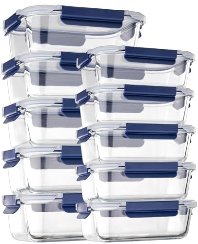 coccot Frischhaltedosen aus Glas mit Deckel, luftdicht, [10 Stück] Glas Meal Prep Containers, Vorratsdosen-Set mit BPA-freiem Deckel für Lebensmittel, Lunch-Bento-Box