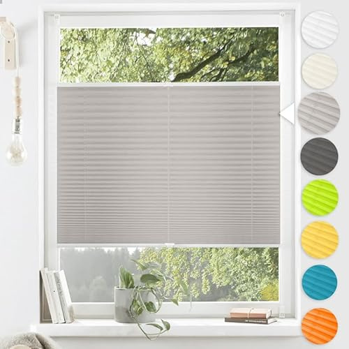 Plissee ohne Bohren Hohe-Qualität Aluminiumstangen,Hellgrau85x120cm,Diagonales System,Plissee Klemmfix Einfache Montage Sichtschutz und Sonnenschutz für Schlafzimmer Badezimmer Wohnzimmer Fenster&Tür