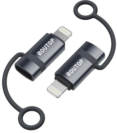 BOUTOP 2 Stück 36W USB C auf Lightning Adapter [Apple MFi Zertifiziert] für Schnelles Laden und Datenübertragung,mit Anti-Verlust-Seil für iPhone 14 13 Pro Max,iPad Air 4/Mini 5,iPod-Dunkelgrau