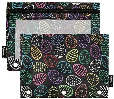 Wudan Kreide Ostereier Kinder Zeichnung 3 Ring Binder Bleistift Beutel Set von 2 Recycelten Kunststoff Dokumententaschen Reißverschluss Federmäppchen Schreibwaren Versorgung Zubehör