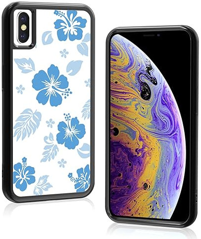 Axulimin for iPhone X & iPhone Xs Case Cute Kawaii Blue Hibiscus Hawaiian Flower Floral Aesthetic Phone Case for Girls Preppy Women