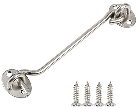 6inch Hook and Eye Latch, Cabin Hook Stainless Steel Door Lock Hook, Silver Gate Hook Stainless Steel Cabin Hook, Door Catch for Internal Door Hooks to Keep Door Open for Outdoor Garden Gate Latch Use