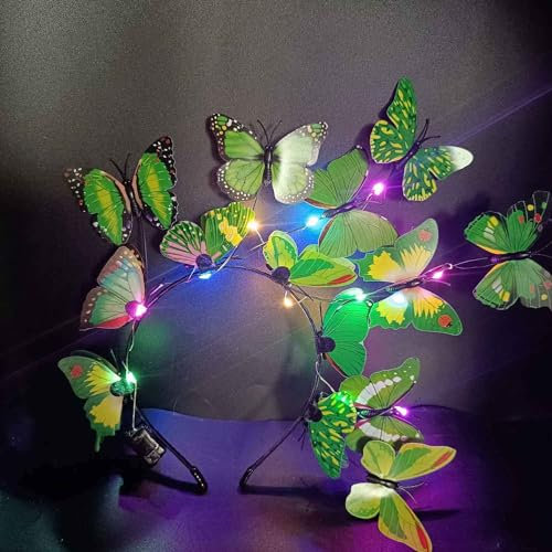 Clataly Bandeau papillon lumineux à LED pour femme - Couronne de papillon - Pour fête de mariage - Accessoire de photographie - Vert