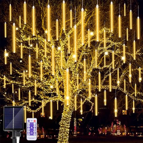 JIMACRO Solarlichterkette, 30cm 10 Rohr LED Lichterkette Wasserdicht Weihnachtsbeleuchtung Meteorschauer Lichterkette Außen Solar Für Weihnachtsbaum Party Balkonstraßen