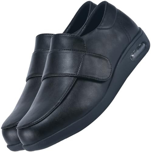 AEHO Scarpe Ortopediche Donna Estive Pianta Larga Impermeabili in Pelle per Anziani Comode, Nero, 43.5 EU