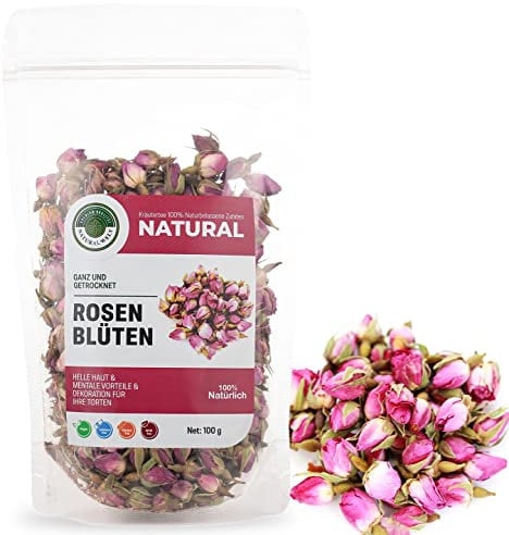 NATURAL WELT Rosenblüten getrocknet 100g I getrocknete Rosenknospen I Rosenblütentee I essbar hochwertiger Rosentee potpourri deko (1)