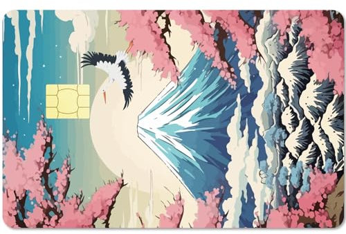 CREATCABIN Kranich-Karten-Skin-Aufkleber,Debit-Kreditkarten-Skins,Die Den Berg Fuji Abdecken,Bankkarten-Schutzaufkleber,Abnehmbar,Wasserfest,Kratzfest,Schlank Für EBT-Transportschlüsselkarte,186x137mm