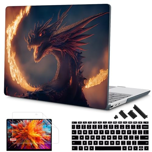 Tuiklol Case for 12.4 Inch Microsoft Surface Laptop Go 3/2 / 1 2023-2020 Releases, Plastic Hard Shell Case with Screen Protector and Keyborad Cover +Dust Plugs Model 2013/1943, Fire Dragon