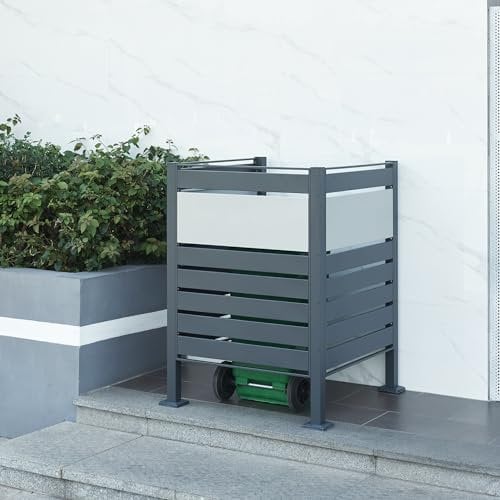 [en.casa] Cache-Poubelle Élégante pour Extérieur Abri Clôture pour Dissimuler Poubelles Résistante aux Intempéries Acier Galvanisé 120 x 91 x 91 cm Anthracite Argent