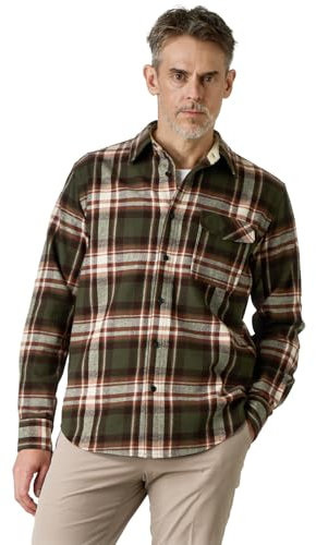 LAPASA Chemise Flanelle Homme 100% Coton Manches Longues Chemise de Bûcheron à Carreaux Douce & Confortable M138 Vert Foncé & Rouge L