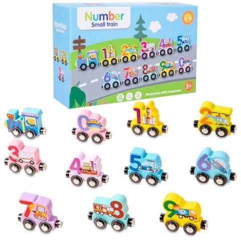 IhLux Holzzug, Montessori Spielzeug Zug Kinder mit Zahlen 0-9 Zählen Lernen, Set Alphabet Fahrzeug Eisenbahn Kinder Holz Zug mit Zahlen