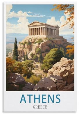 LHJOIUN Vintage-Reiseposter, Motiv: Athen, Griechenland, 20 x 30 cm, Kunstdruck auf Leinwand, für Wohnzimmer, Schlafzimmer, Heimdekoration, moderne Kunst