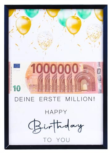 Deine Erste Million Geldgeschenk Geburtstag Bilderrahmen für Mann Frau, Geldgeschenke Verpackung Lustige Geschenkideen zum Geburtstag Größe Din A4