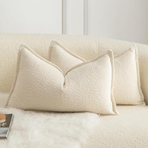 Mandioo 2er Set Dekorativer Kissenbezug Woven Textured Sofakissen Dekokissen Kissenbezüge Super Soft Premium Simple Design Wurfkissenbezug Schlafzimmer Wohnzimmer Beige 30x50cm