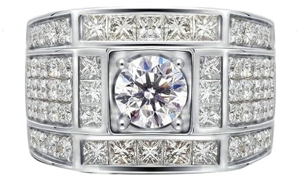 Stfery Weißgold Ringe für Herren 585 Ring für Frauen 0.5ct Rund Natürlicher Diamant Verlobungsring Herren