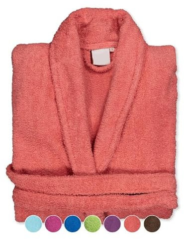 BOSKIMO Peignoir de Bain Unisexe 100% Coton - Peignoir Doux et Absorbant pour Homme et Femme - Avec Capuche (FR/ES, Alpha/lettres, M, Taille normale, Taille normale, Corail, Sans Capuche)