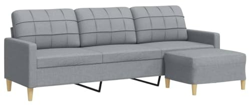 Gecheer 3-Sitzer-Sofa mit Hocker Metallgestell Schlafsofa Bettcouch Stoffsofa Schlafcouch Gästebett Modern Couch 3er Sitzsofa Bettsofa 226 x 77 x 80 cm (B x T x H) fürs Wohnzimmer,Gästezimmer Hellgrau
