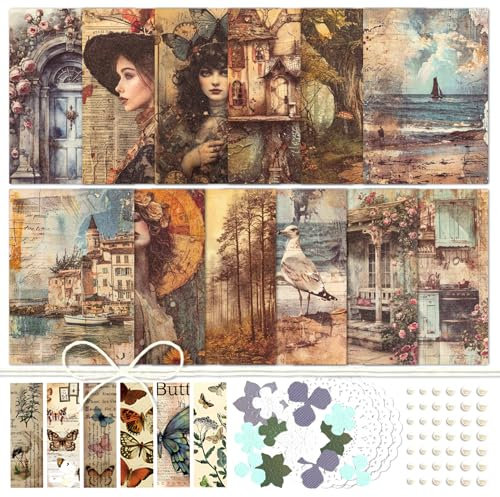 Set per scrapbooking vintage, con adesivo Washi a forma di farfalla, ritaglio floreale retrò, carta decorativa per agenda, diario spazzatura, collage, biglietti, artigianato (calmo)